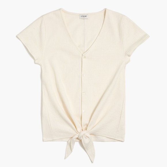 J Crew Textured Tie-Front Top in White (S) - Picture 4 of 4